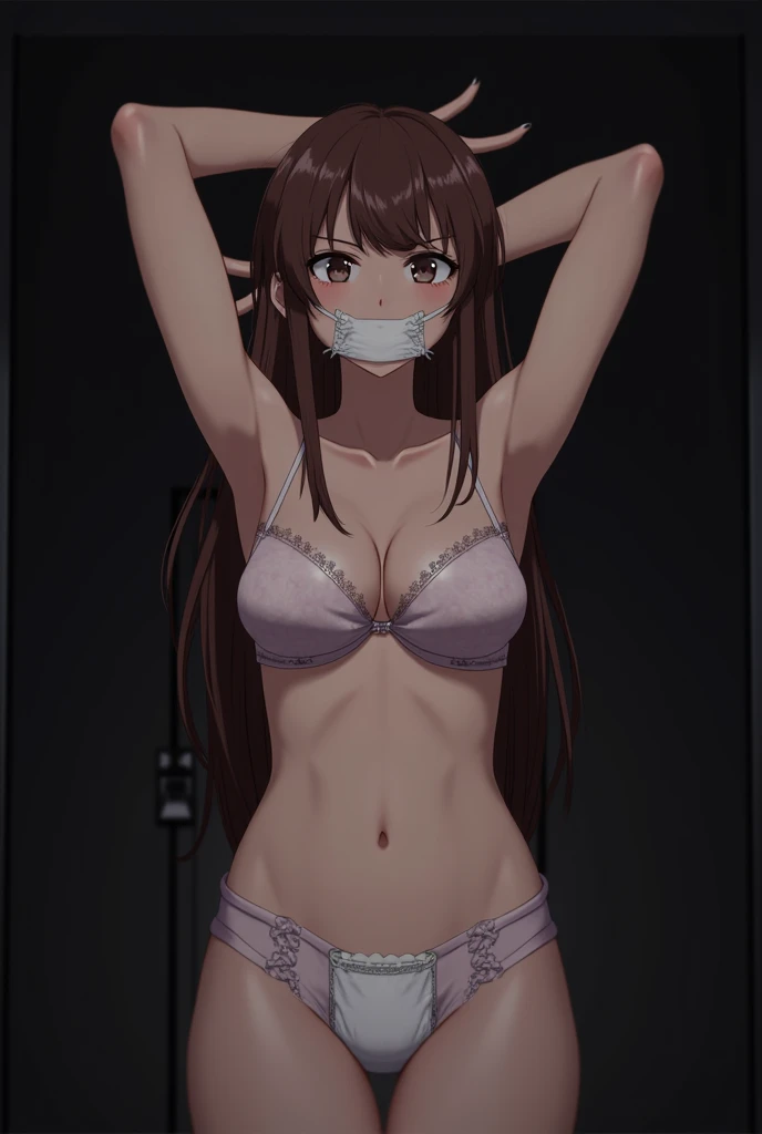  Sekicho Sawako , Shibari,  tied at the wrist ,  Bondage, binding,  Brown Hair , Long hair, Raise your arms,  Unclothed,   Piercing,  Special detail ,  high resolution,  lots of details CG ,  unity wallpaper 8k ,  Masterpiece,   Perfect Body , Anime pictur...