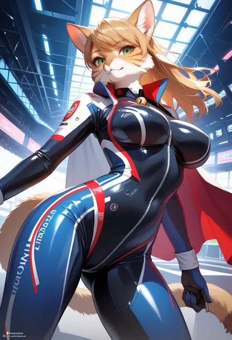  High Quality Illustration   , masterpiece,    Ultra Fine ,      detailed background  , room,   perfect anatomy,  Performances,  good lighting , Shadow of the Movie(kemono , furry), cat,  rubber suit, neon, neonライト, neonカラー,   bodysuit,  cybersuit wearing ...