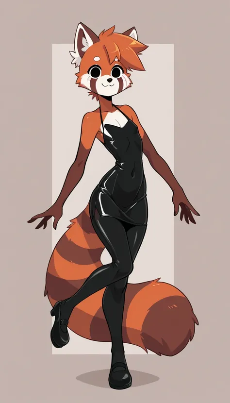   of the best quality ,   very detailed illustration , ( Anthropomorphic fluffy red panda boy:1,7), red fur,  black eyes  ,  disheveled curvy hair ,  seductive look,  slim, ideal body,  thin waist,   wide hips, complex drawing , Artifyber style, Cute,  car...