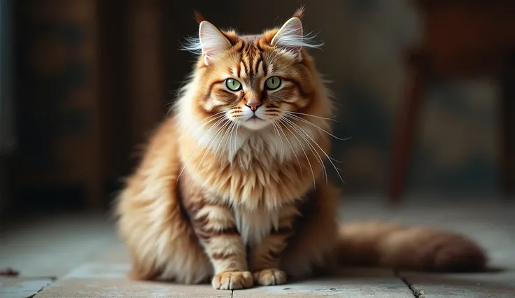 Generate ultra-high-definition images of a tall and strong adult Siberian cat with luxurious long fur and striking green eyes, posed in a classic cat stance. Utilize advanced macro photography techniques to highlight the intricate details of the cat's thic...