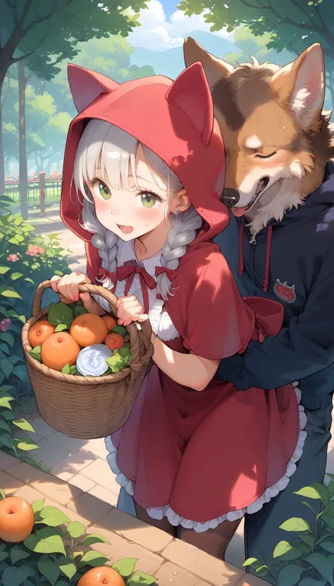   Little Red Riding Hood in cat costume、Escape from the depths of the forest、With a wooden shopping basket、Chasing from behind、An old woman in a wolf costume, Wild female, Dogs have sex with humans, 