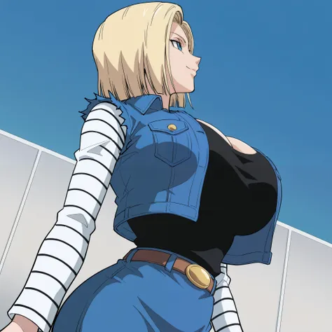 {{{android 18,dragon ball z}}},{{{style: iwao178,urakan}}},{{{cel shading,official art,masterpiece, best quality}}},{{{sidelighting,close-up,profile view,{{{from side,from below,dutch angle,foreshortening}}},back,faceless}}}, {{{mature woman,1girl,solo,hug...