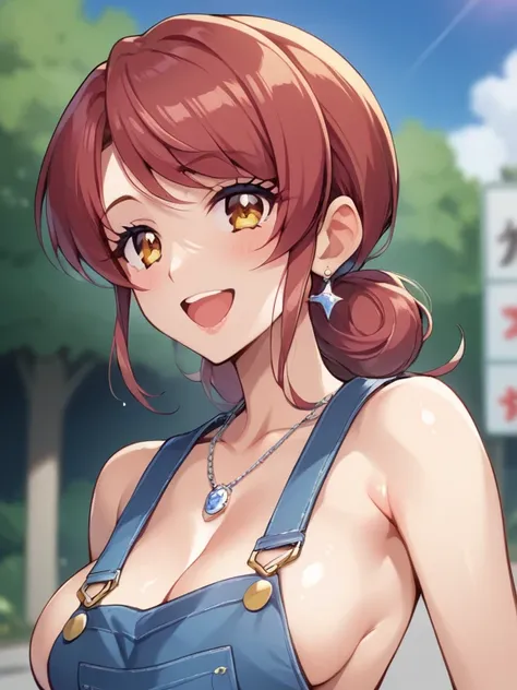  score_9,  score_8_  up,  score_7_  up,  score_6_  up,  score_5_  up,  score_4_  up,  source_Anime ，nsfw，  uncensored， anatomically accurate，quality_masterpiece， big breasted，Long chest， naked overalls， one woman，Ikuyo Hoshizora/I'm going to Starry Sky Edu...