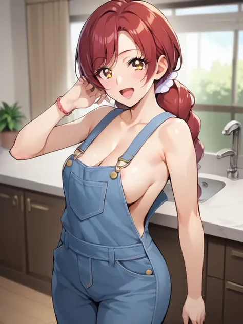  score_9,  score_8_  up,  score_7_  up,  score_6_  up,  score_5_  up,  score_4_  up,  source_Anime ，nsfw，  uncensored， anatomically accurate，quality_masterpiece， big breasted，Long chest， naked overalls， one woman，Ikuyo Hoshizora/Starry Sky Education( Smile...