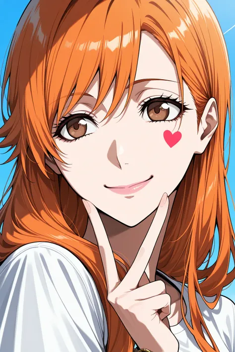 masterpiece,  best quality,   Great Quality ,  very aesthetic,   is ridiculous, up to date, scenery, high definition , high resolution, close-up portrait ,woman,woman,Orihime Inoue, bleach, orange hair, long hair, brown eyes, white skin,  Shiny Texture  , ...