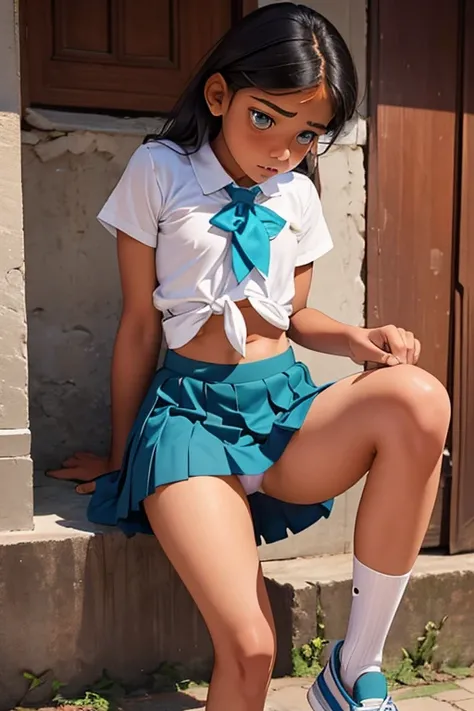 12yo flat chest,Sri lankan girl bends down to tie her shoe but she realized that she forgot her skirt(i.e no skirt)which exposed her WHITE young girl school BLOOMERS. C'mon i want to see her underwear!