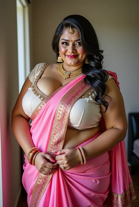 BBW, Indian mature woman wearing sleevless backless blouse, bangles in both hand and henna mehndi in both hands , earings, nose ring, lipstick, BIMBO curvy woman showing her Big cleavage, transparent skirt weared , in the bedroom,Desi real indian, wearing ...