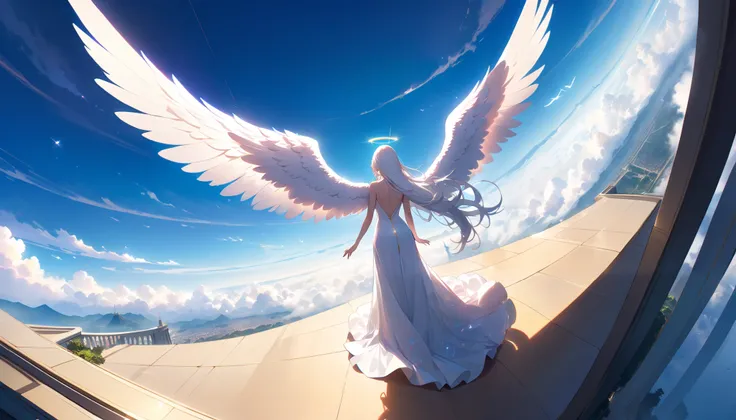 ((( dynamic pose:1.5))),( The character stands in the center of the screen:1.2)、(((very wide view:1.5))),((( hyperdetail :1.5))), (((masterpiece,  best quality, 最高masterpiece、超 Details,  Best Shadow:1.5))),((( 1 woman, Alone,White hair color、 straight long...