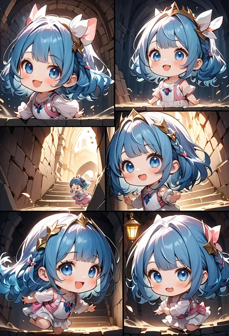 (( runs down the dungeon stairs at breakneck speed:1.5、Sprint:1.5))、(( Dynamic Pose:1.5、 dynamic angle :1.5、 motion blur:1.5、 speedline :1.5))、(( One Girl:1.5)、(( chibi、 chibiガール:1.5)))、(Kindergarten student:1.5)、 best quality、 high resolution、 detailed ba...