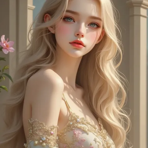 （  top quality 。  highest resolution 。  super realistic photo  。  full body portrait  。）  There's a Beautiful Woman with Very Long Hair  。 More beautiful than a beautiful actress 。  beautiful young woman  。  has a beautiful and lovely face like a top model...