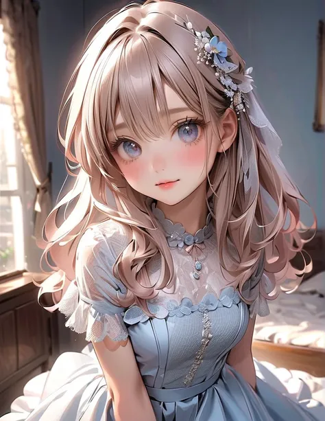  Cute Girl Pictures  、  Light Hair Color 、 Real Eyes 、  lace dress、  is very cute 、  super real 、