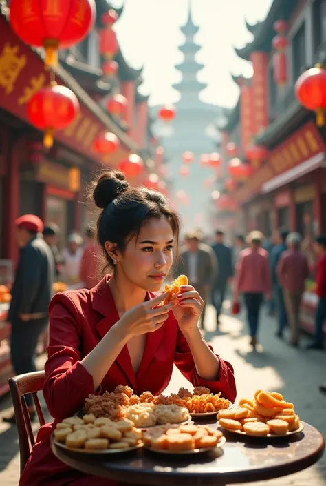 8K Ultra HD，She eats snacks in China