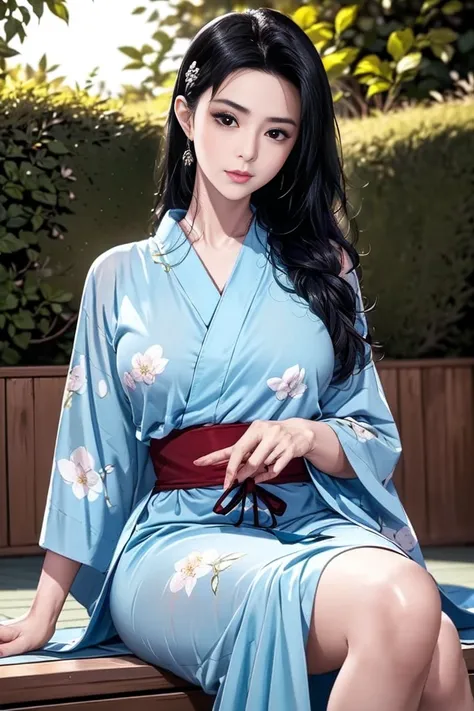 (best quality:2.0),(extremely detailed:2.0),(highly detailed:2.0),(Scene 5: Aki Kitagawa is seated on a traditional tatami mat in her family’s garden, wearing a casual but elegant yukata in soft pastel colors with floral patterns, her hair styled loosely w...