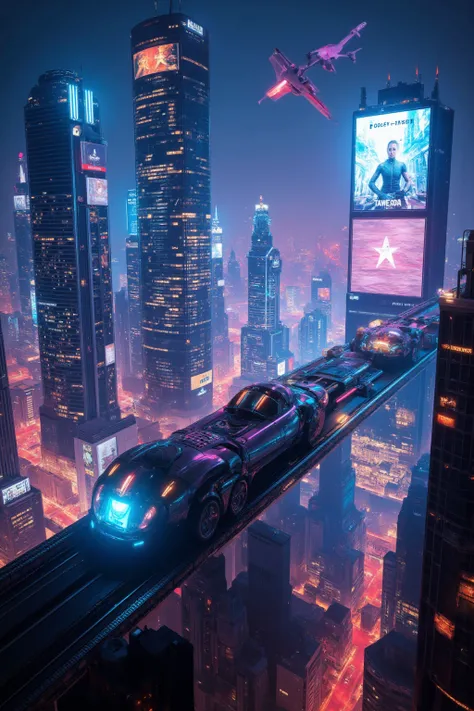 "Create a high-quality, hyper-realistic image of a futuristic cityscape with flying cars and advanced technology. ((( Super Realistic:1.4 ))), ((( Photorealistic:1.4 ))), ((( Realistic:1.4 ))), ((( 8K, 4K, High Definition ))), ((( Masterpiece:1.2 ))), ((( ...