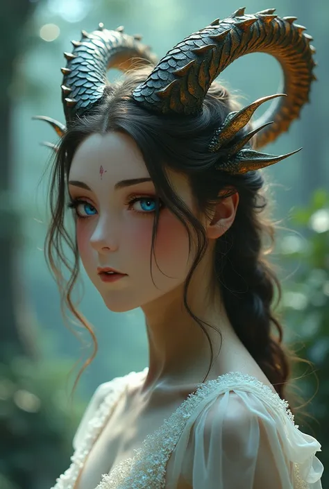 A beautiful woman with dragon horns