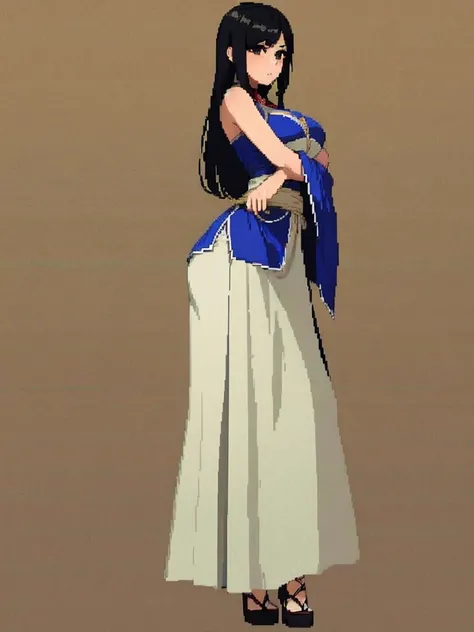  a woman, with sexy peasant clothes and black hair.  full body .
