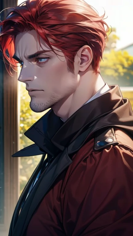 (   best quality,4K,8k,   highres,   masterpiece :1.2),   ultra-detailed   ,(realistic,photorealistic,photo-realistic:1.37),36-year-old man,3 day beard,Beautiful anime,Portraits,strong,Masculine,   with dark red hair  ,sharp jaw,     mesmerizing eyes     ,...