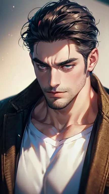 (   best quality,4K,8k,   highres,   masterpiece :1.2),   ultra-detailed   ,(realistic,photorealistic,photo-realistic:1.37),36-year-old man,3 day beard,Beautiful anime,Portraits,strong,Masculine,    with black hair  ,sharp jaw,     mesmerizing eyes     ,  ...