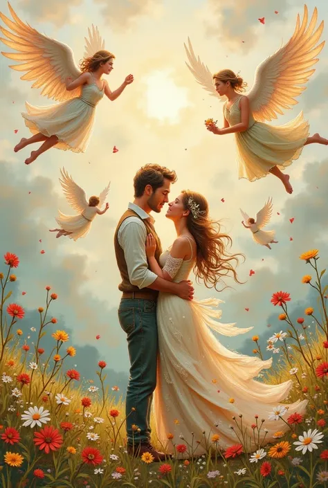 Behind the people, angels are flying, people are so much in love, the best image.