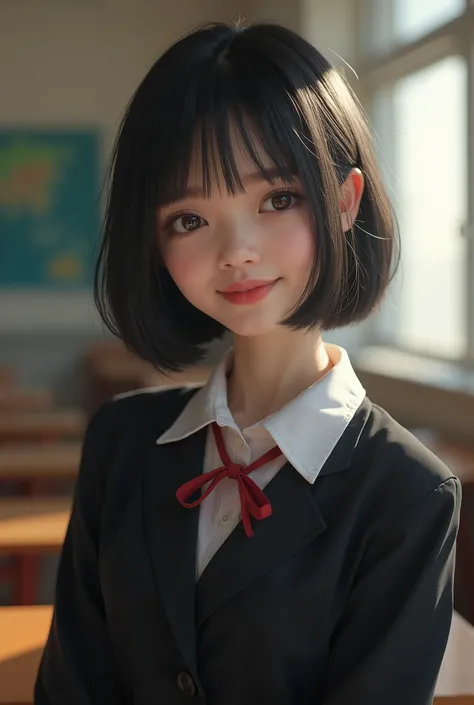 ( best quality,8K quality,​masterpiece:1.3),( super A high resolution, photorealistic:1.4, Original photo),( super detailed , caustics, detailed background),( Ultra Realistic Capture , beautiful detailed skin, perfect human body),classroom,18 years old, is...