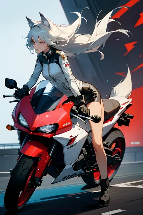  high resolution,  wolf,Personification,woman, glamorous,Large Motorcycle