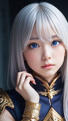 Beautiful Dragon God Woman、White skin、Blue Eyes、Silver Hair、