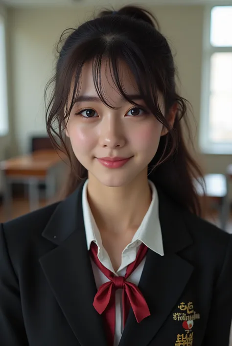 ( best quality,8K quality,masterpiece:1.3),( super A high resolution, photorealistic:1.4, Original photo),( super detailed , caustics, detailed background),( Ultra Realistic Capture , beautiful detailed skin, perfect human body),classroom,18 years old, is...