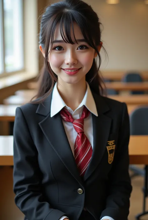 ( best quality,8K quality,masterpiece:1.3),( super A high resolution, photorealistic:1.4, Original photo),( super detailed , caustics, detailed background),( Ultra Realistic Capture , beautiful detailed skin, perfect human body),classroom,18 years old, is...