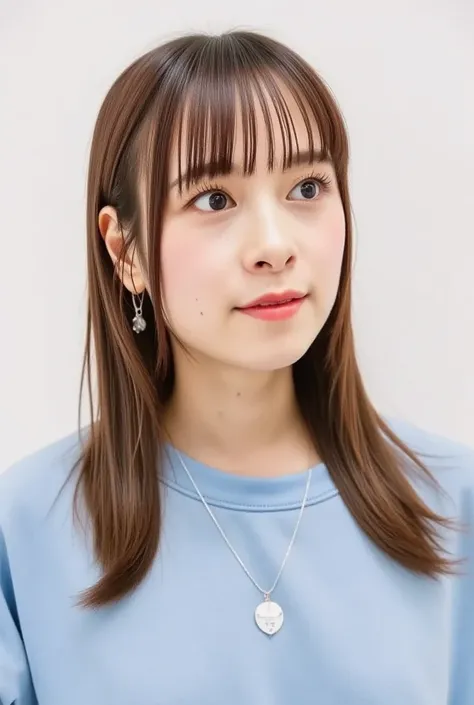 ( Extremely Realistic Photos ,  high resolution,  detailed face,  beautiful eyes),  Taken in front of a white wall 、 Japanese women , 26 years old, Various expressions, Alone:1,  slim figure, There is only one person in the ,  casual clothes, One of the pe...