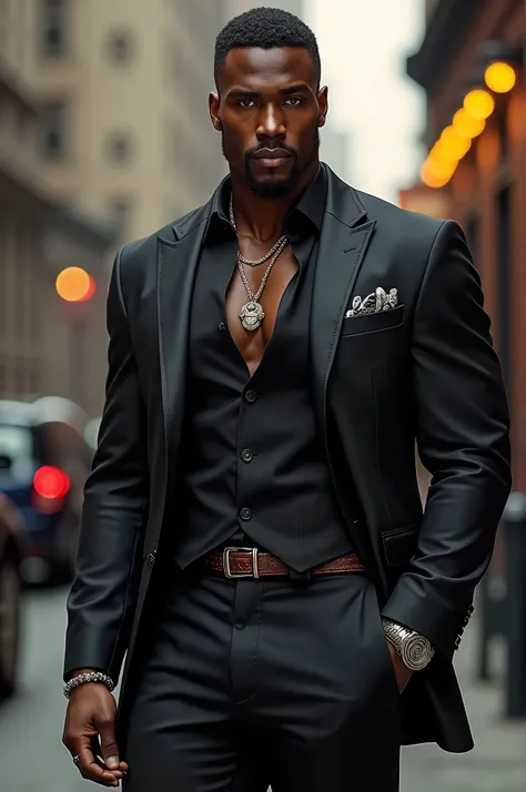 Very muscular and well dressed macho black man