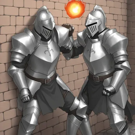 a knight fighting on a wall, When a fireball comes over it