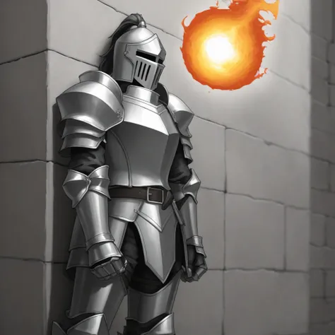 a knight fighting on a wall, When a fireball comes over it