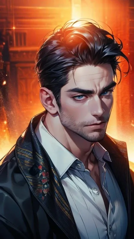 (   best quality,4K,8k,   highres,   masterpiece :1.2),   ultra-detailed   ,(realistic,photorealistic,photo-realistic:1.37),36-year-old man,3 day beard,Beautiful anime,Portraits,strong,Masculine,    with black hair  ,sharp jaw,     mesmerizing eyes     ,  ...