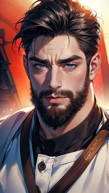 (    best quality,4K,8k,    highres,    masterpiece :1.2),    ultra-detailed    ,(realistic,photorealistic,photo-realistic:1.37),36-year-old man,3 day beard,Beautiful anime,Portraits,strong,Masculine,     with black hair  ,sharp jaw,       mesmerizing eyes...