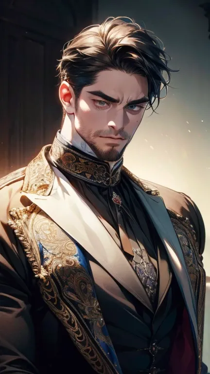 (    best quality,4K,8k,    highres,    masterpiece :1.2),    ultra-detailed    ,(realistic,photorealistic,photo-realistic:1.37),36-year-old man,3 day beard,Beautiful anime,Portraits,strong,Masculine,     with black hair  ,sharp jaw,       mesmerizing eyes...