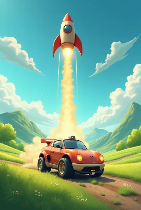 Zoom rolling through the meadow, transforming into a rocket car and zooming through the sky