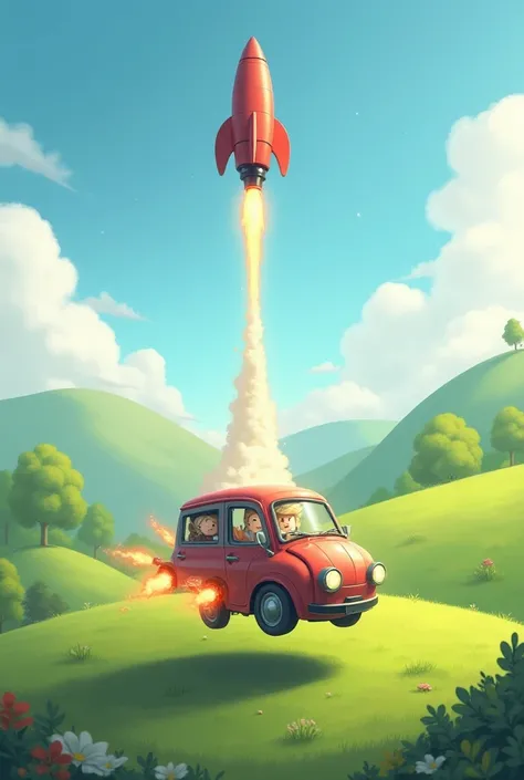 Zoom rolling through the meadow, transforming into a rocket car and zooming through the sky