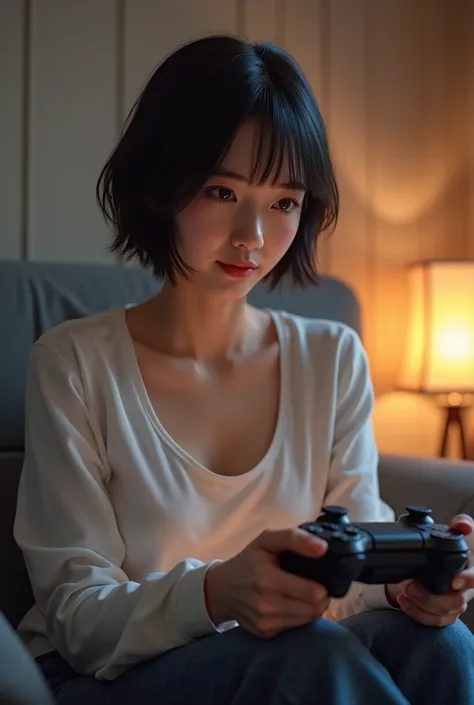 chica +18 Japanese short haired playing video games 