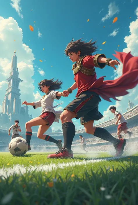 Warriors playing anime soccer