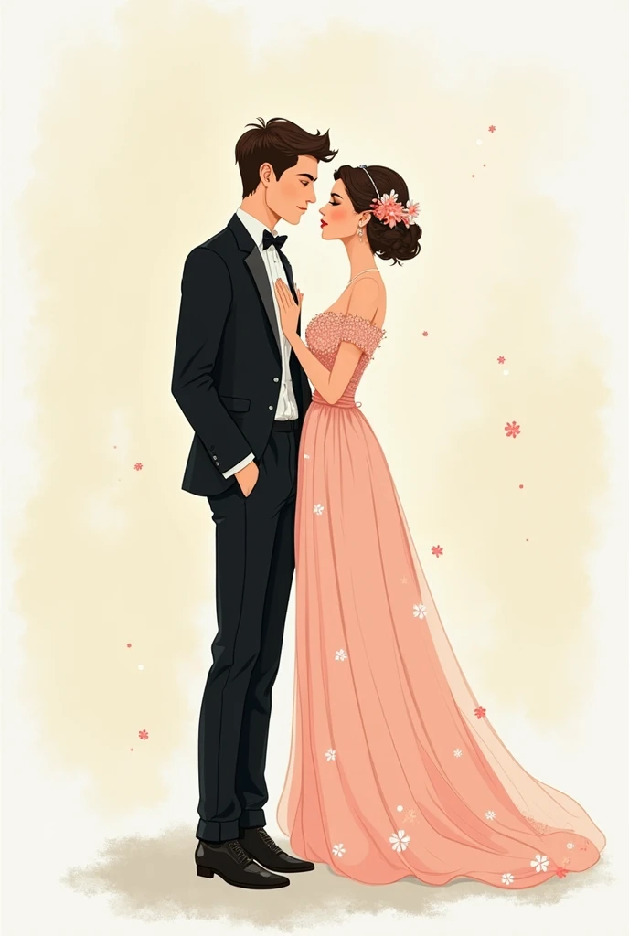 generate me a cute  couple in formal attire illustration style