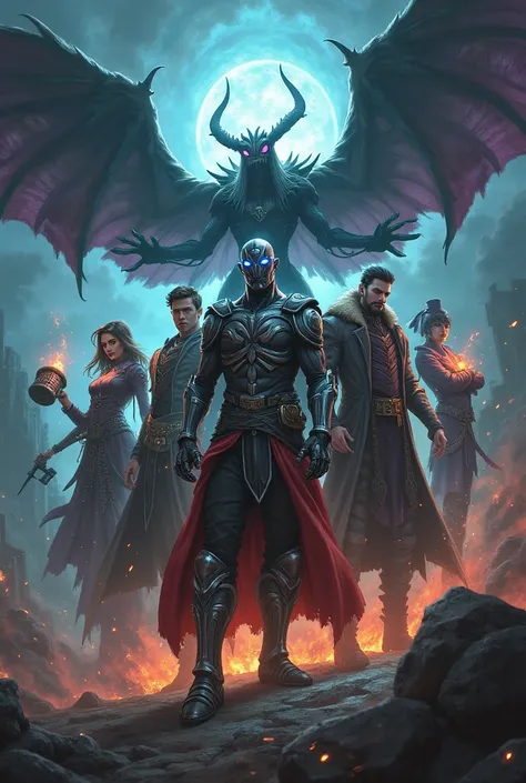  Show me an image with the following characters: Aatrox, Viktor , Singed ,  Thresh ,  Poppy and Gangplank from Leahue of Legends 