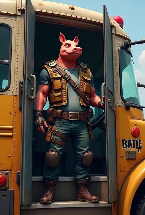 John pork in the battle bus