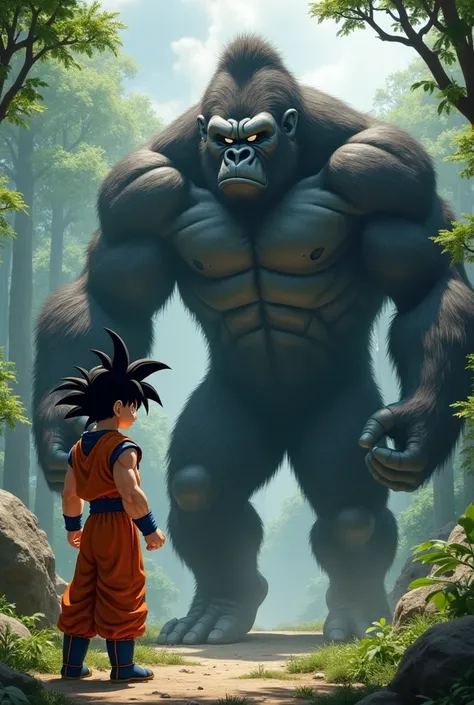 Goku staring at a gorilla 