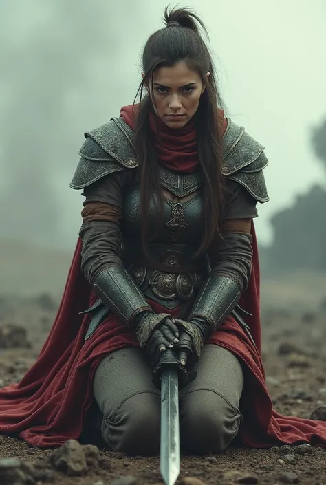 Warrior on her knees with a sword in her hand
