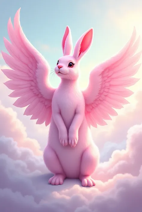 I want a rabbit with wings like a pink drawing, majestic