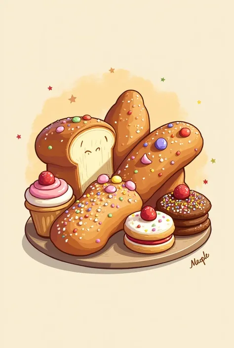 Bakery logo with candy breads and with the name MAPLE