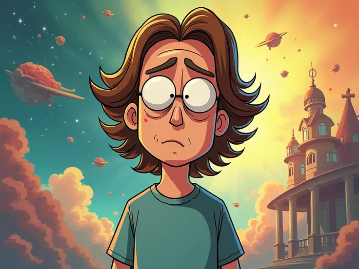 Jerry Smith with shoulder-length brown hair Rick and Morty drawn by Justin Roiland