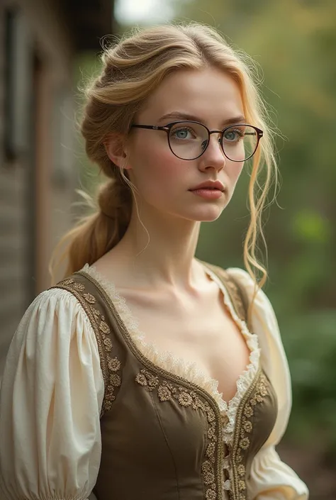 Allemande blonde en tenue traditionnelle avec des lunettes 