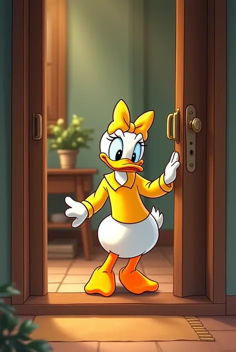 Daisy Duck open the door at home 