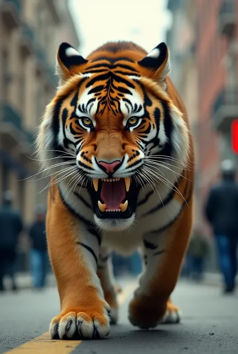  Here's an interesting prompt for this scenario :

"Imagine se,  in some way ,  a prehistoric animal were brought back to life , and today, in the 21st century,  were captured by humans .  A huge and ferocious saber-toothed tiger ,  with its prey Very pene...